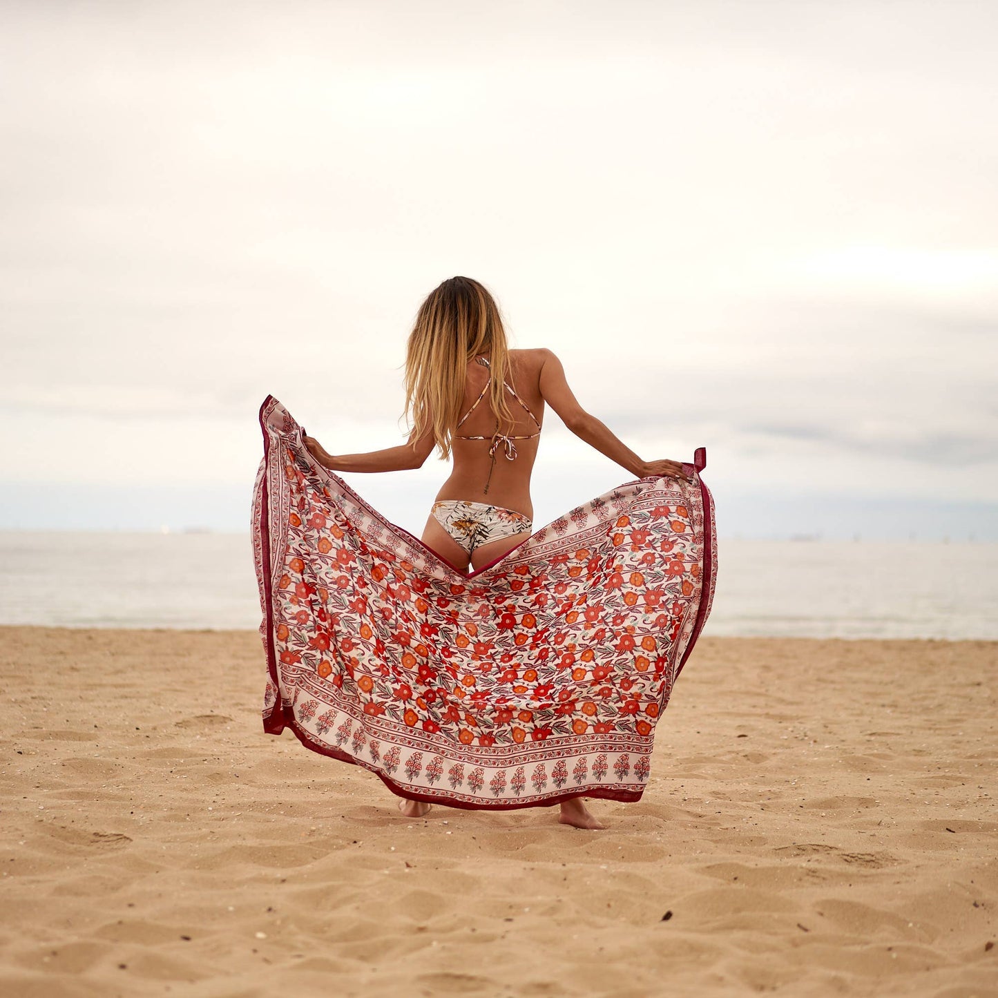 Block Print Cotton Sarong - Maroon Print
