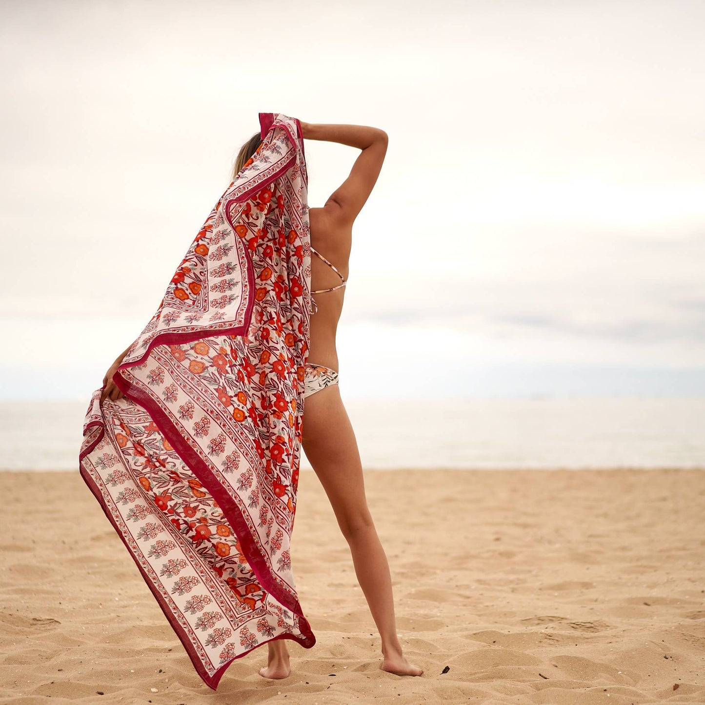 Block Print Cotton Sarong - Maroon Print