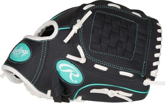 Rawlings Players Series Baseball Glove 10inches - Right Hand (5-7 years) Black/Mint Green