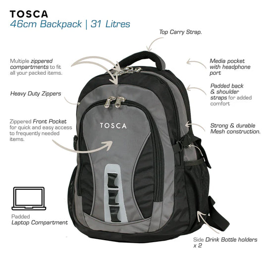 Tosca Backpack 35L - Black/Khaki/Grey